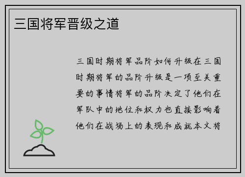 三国将军晋级之道